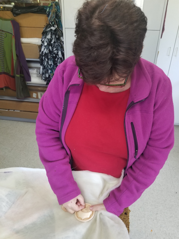 Deb sewing the diaphragm
