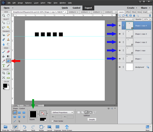 Photoshop - line of square shapes