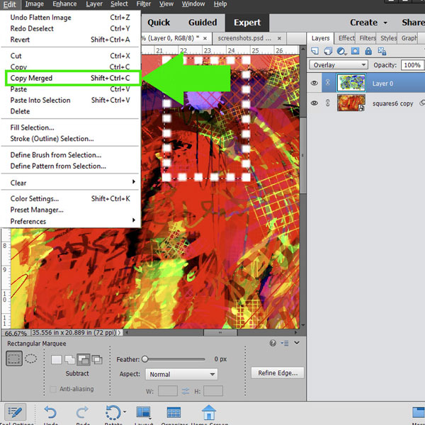 Two layers copy merged Photoshop Elements