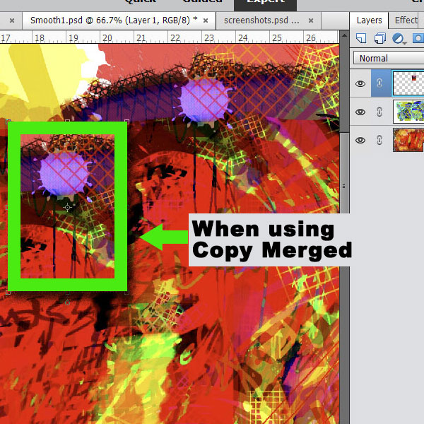 Two layers copy merged (moved) Photoshop Elements