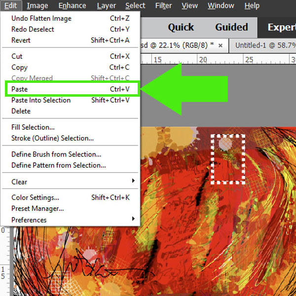 Paste selection in Photoshop Elements