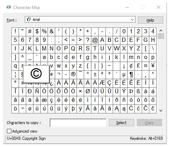 Character map